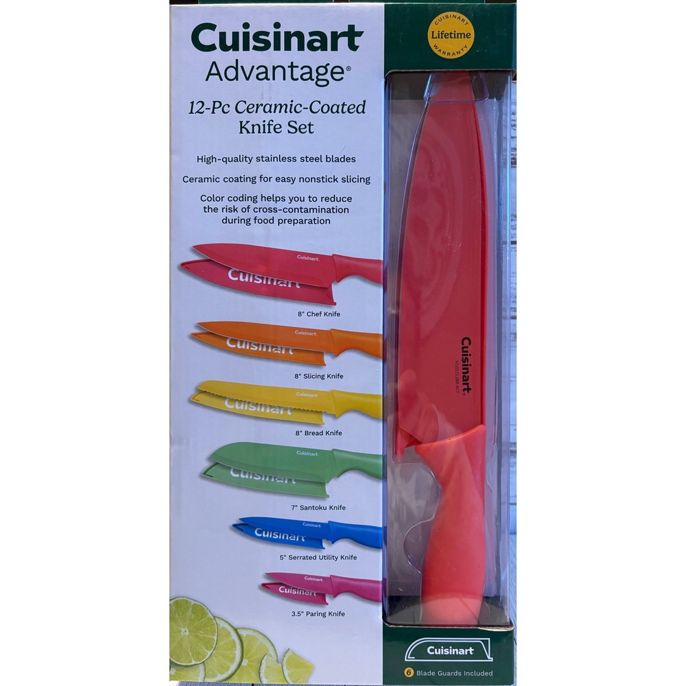 Cuisinart Adv 12 Piece Ceramic Coated Knife Set Stainless Steel Blades NEW‎